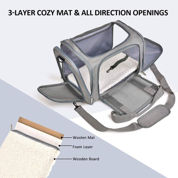 KUTKUT Soft Sided Airline Approved Collapsible Travel Carrier for Small Dogs & Cat (Grey)