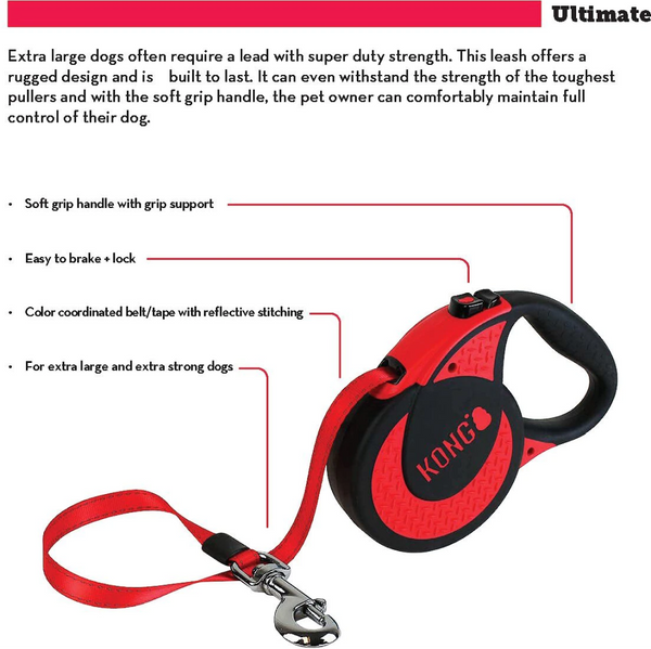 Kong Ultimate Retractable Leash for Dogs and Cats (Red)