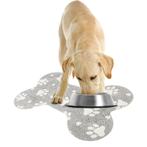 Pawpourri Bone Shaped Paw Printed Mat for Dogs and Cats (Light Grey)