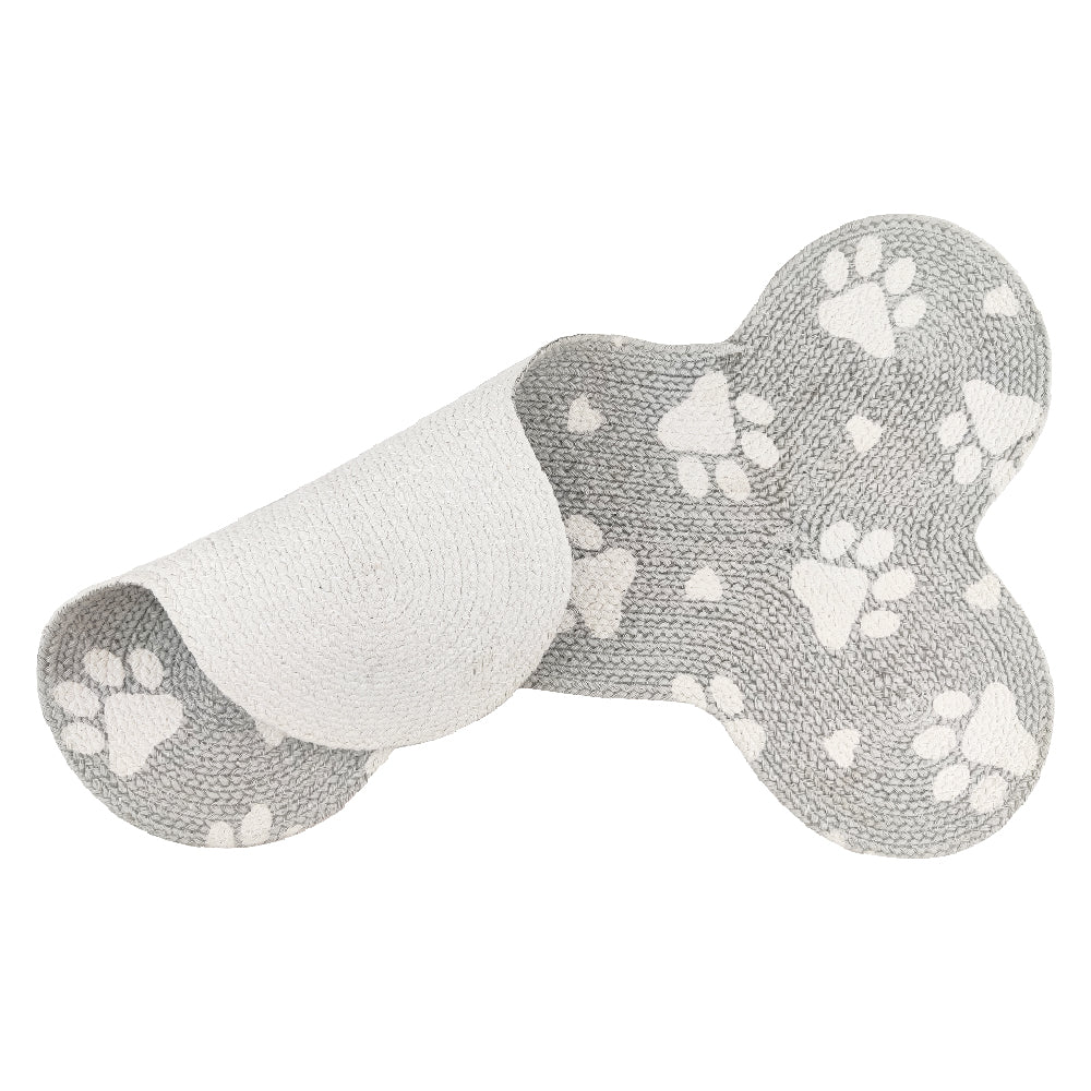 Pawpourri Bone Shaped Paw Printed Mat for Dogs and Cats (Light Grey)