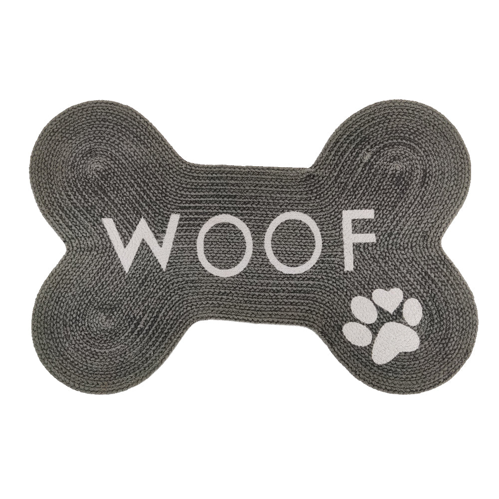 Pawpourri Bone Shaped Woof Printed Mat for Dogs and Cats (Dark Grey)