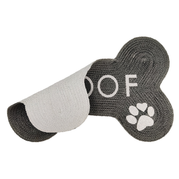 Pawpourri Bone Shaped Woof Printed Mat for Dogs and Cats (Dark Grey)