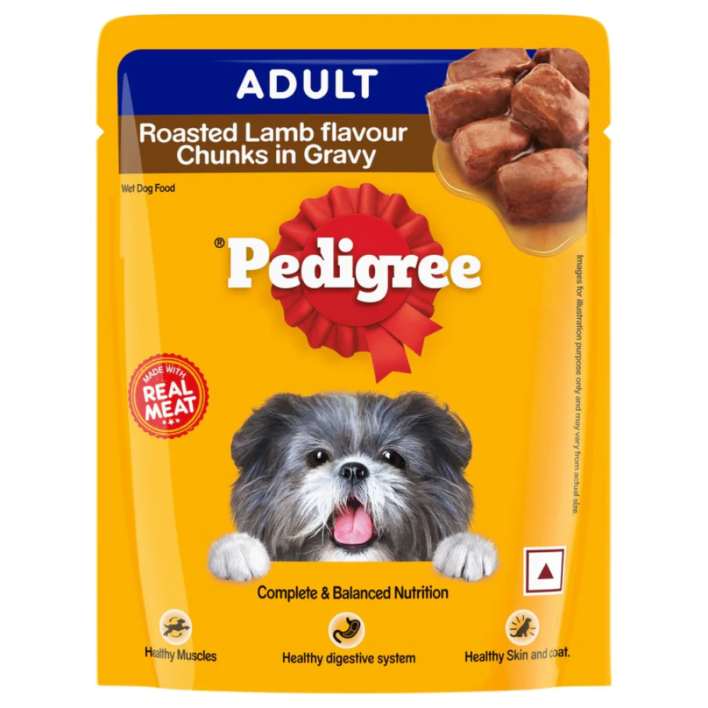 Pedigree Lamb & Veg and Roasted Lamb Flavour Chunks in Gravy Adult Dry and Wet Food Combo