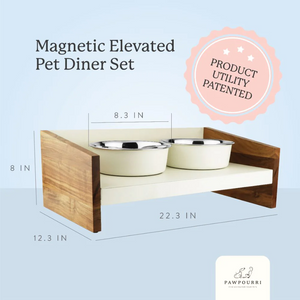 Pawpourri Elevated Magnetic Diner for Dogs and Cats (Wooden White)