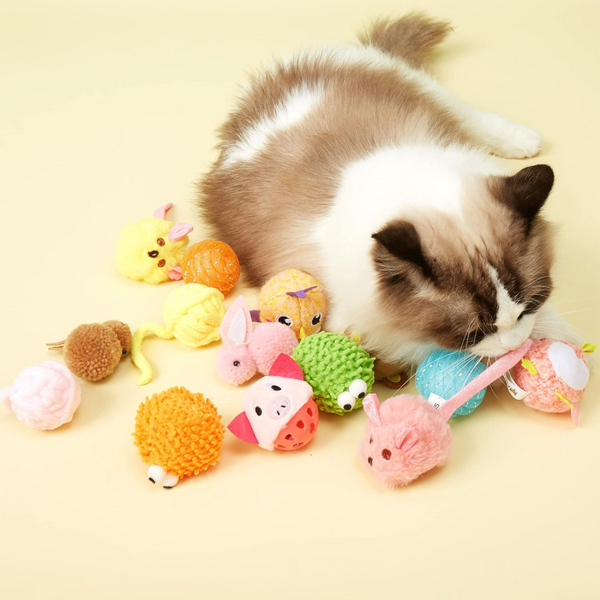 Fofos Geek Ball and Basil Cotton Plush Cat Toy with Catnip Combo for Cats