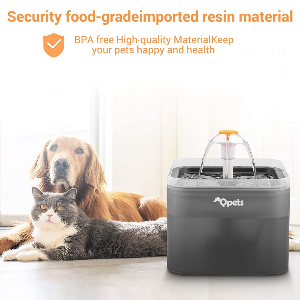 QPets Automatic Water Fountain with LED Light for Pets (Grey)