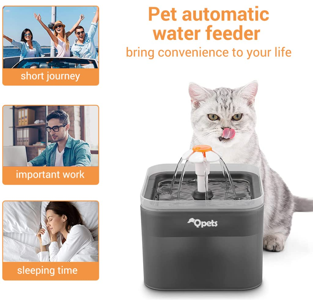 QPets Automatic Water Fountain with LED Light for Pets (Grey)