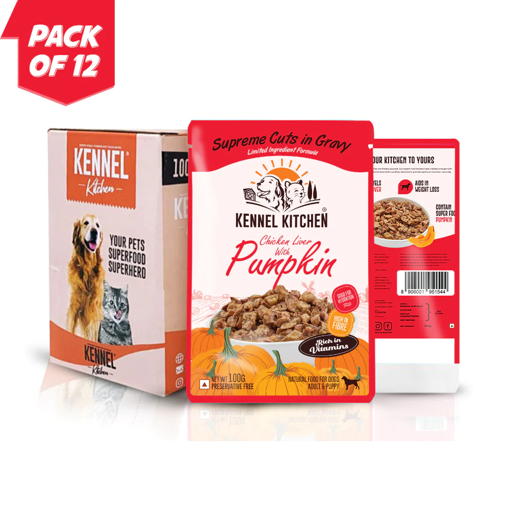 Kennel Kitchen Supreme Cuts in Gravy Chicken Liver Recipe with Pumpkin Puppy & Adult Dog Wet Food (All Life Stage)