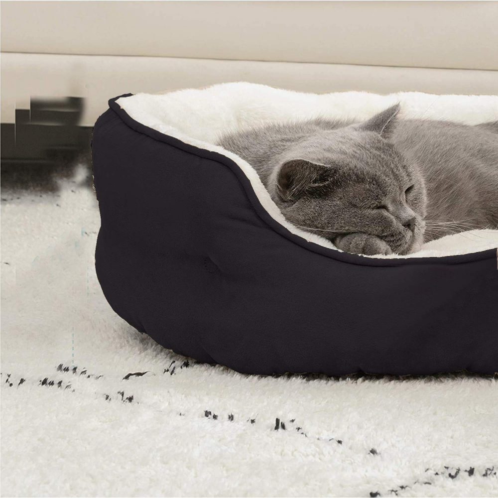 Fluffy's Pawsome Round Washable Bed for Dogs and Cats (Black) Both-Bedding, Mats & Travel Supplies Fluffy's