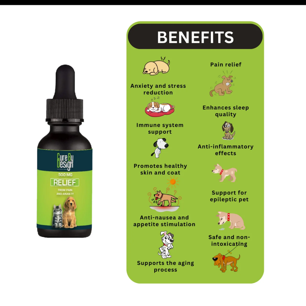 Cure By Design 500mg CBD Relief Oil for Dogs and Cats Both-Health & Wellness Cure by design