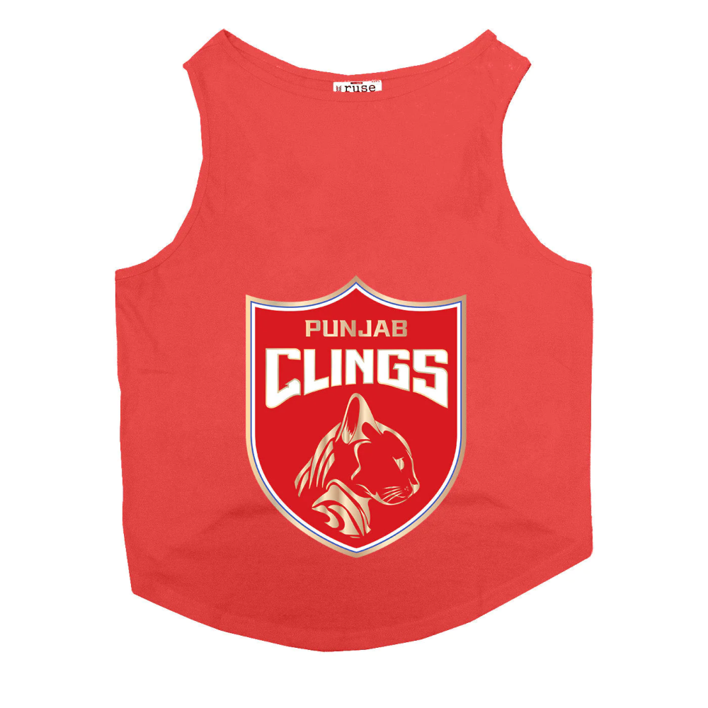 Ruse IPL "Punjab Clings" Printed Tank Jersey for Cats (Poppy Red)