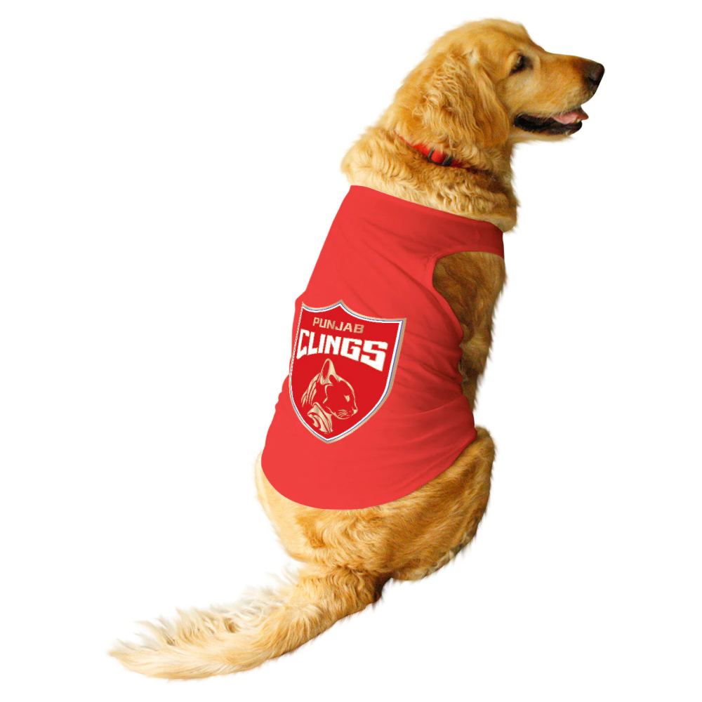 Ruse IPL "Punjab Clings" Printed Tank Jersey for Dogs (Poppy Red)