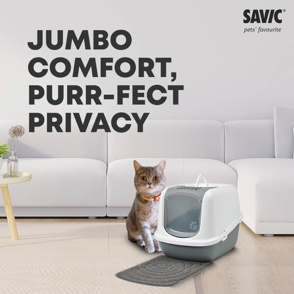 Savic Nestor Jumbo Toilet Home for Cats (Cold Grey) Litter Supplies Savic Dropship