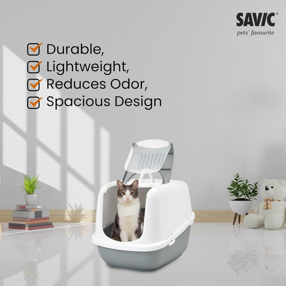 Savic Nestor Jumbo Toilet Home for Cats (Cold Grey) Litter Supplies Savic Dropship