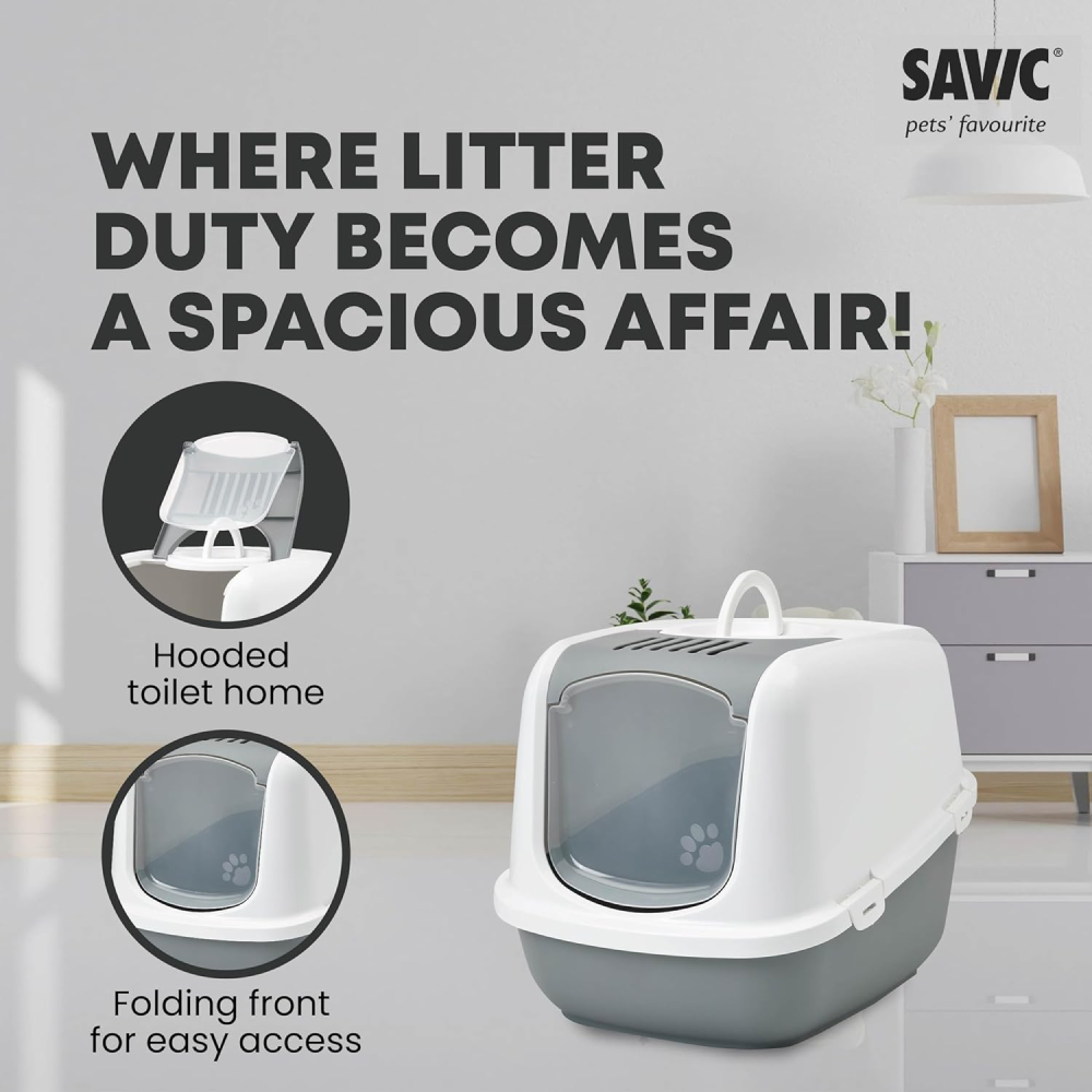 Savic Nestor Jumbo Toilet Home for Cats (Cold Grey) Litter Supplies Savic Dropship