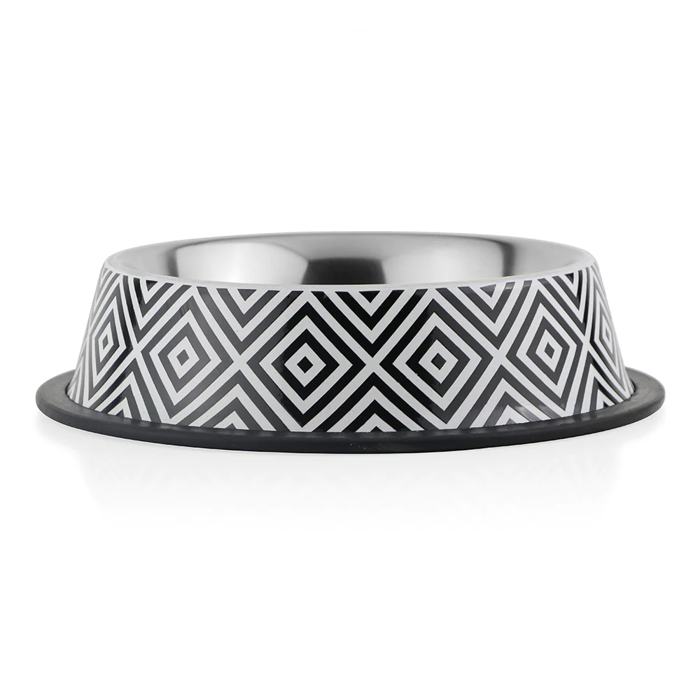 Pawpourri Steel Twiggy Striped Bowl for Dogs and Cats (Black/White)