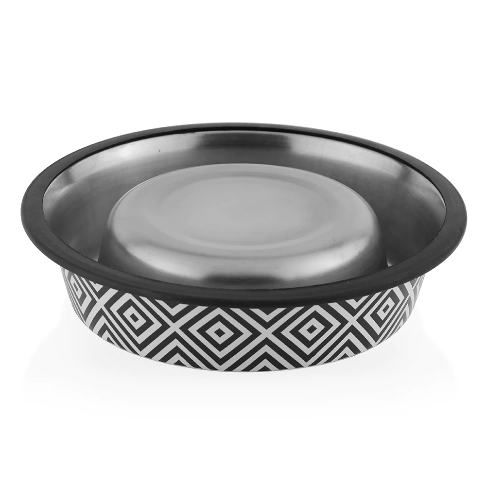 Pawpourri Steel Twiggy Striped Bowl for Dogs and Cats (Black/White)