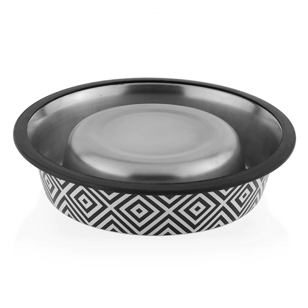 Pawpourri Steel Twiggy Striped Bowl for Dogs and Cats (Black/White)