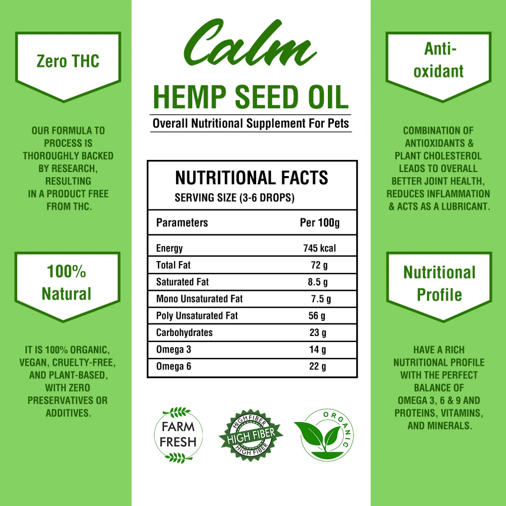 Pawsindia Calm Hemp Seed Oil for Dogs and Cats