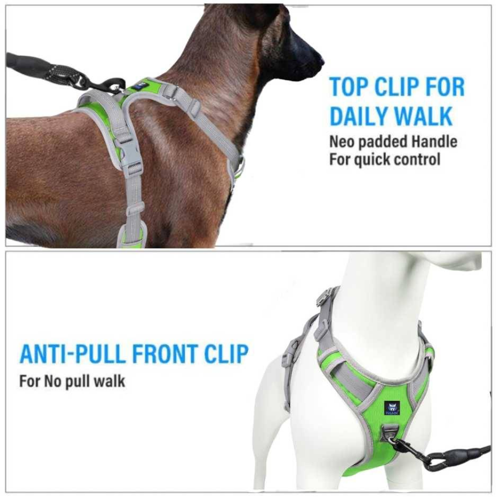 Hank 3M Reflective Harness for Puller Dogs (Grey/Neon Green)