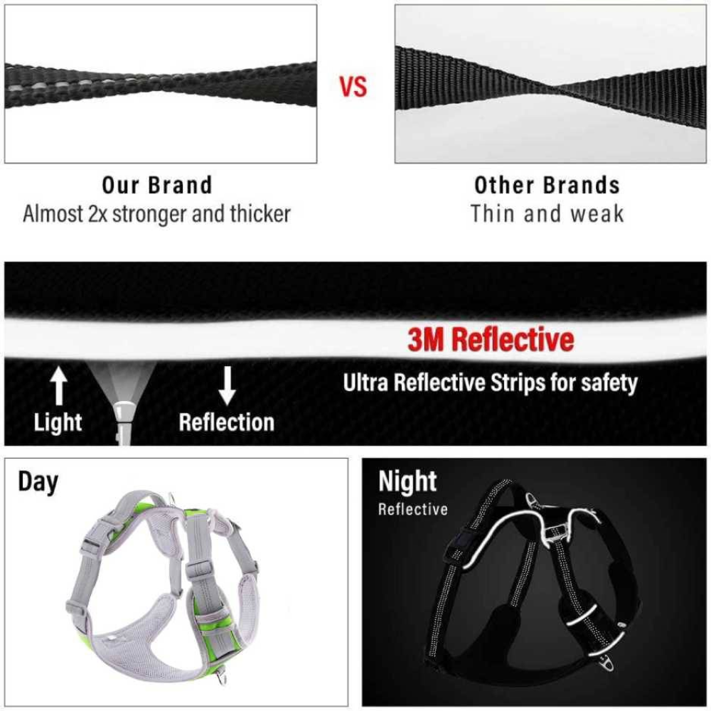 Hank 3M Reflective Harness for Puller Dogs (Grey/Neon Green)
