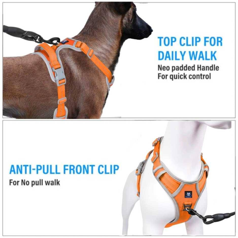 Hank 3M Reflective Harness for Puller Dogs (Grey/Orange)