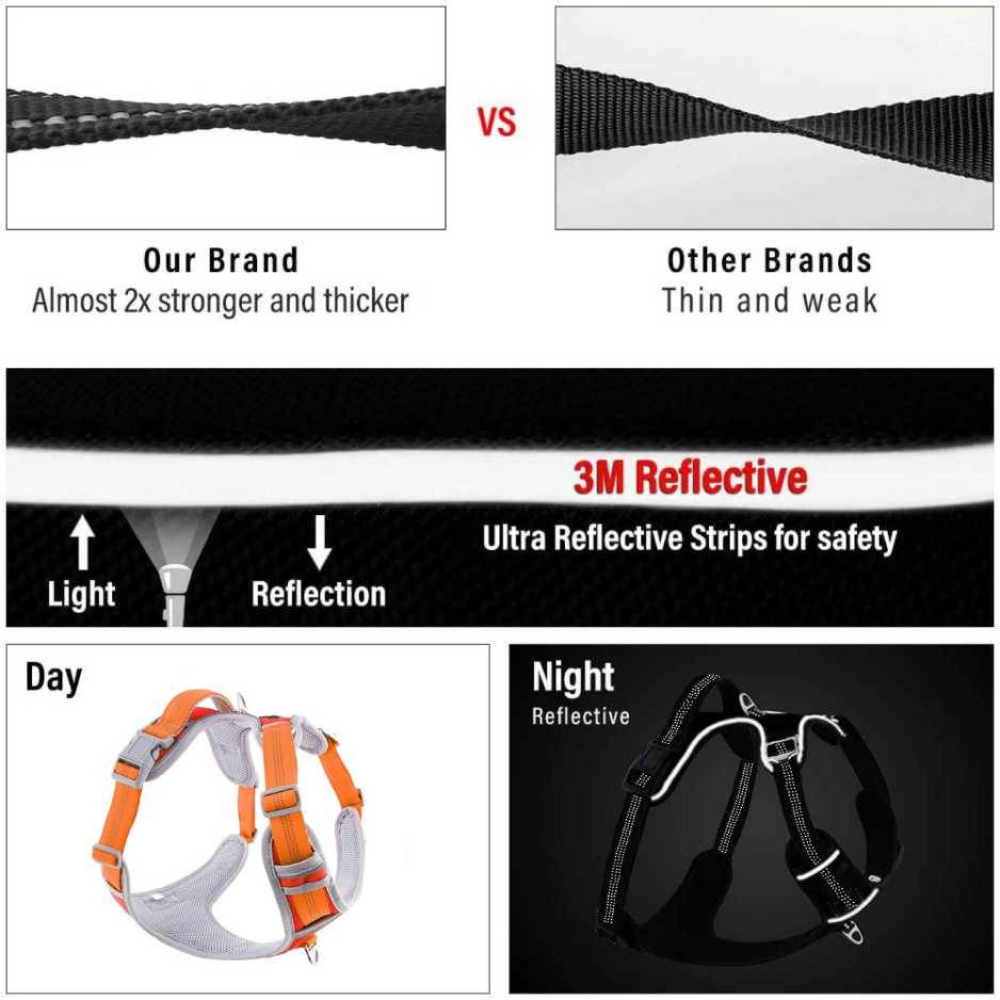 Hank 3M Reflective Harness for Puller Dogs (Grey/Orange)