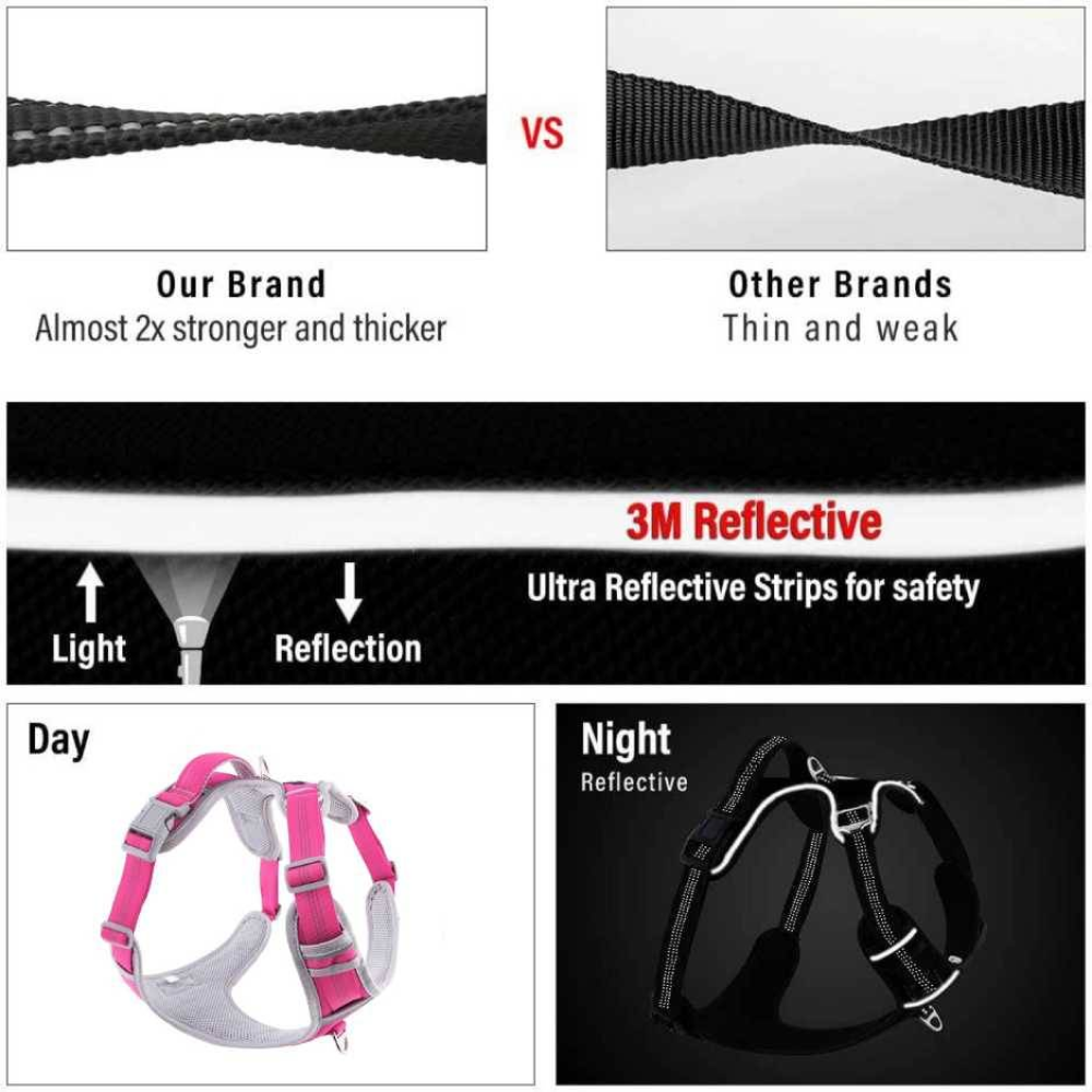 Hank 3M Reflective Harness for Puller Dogs (Grey/Pink)