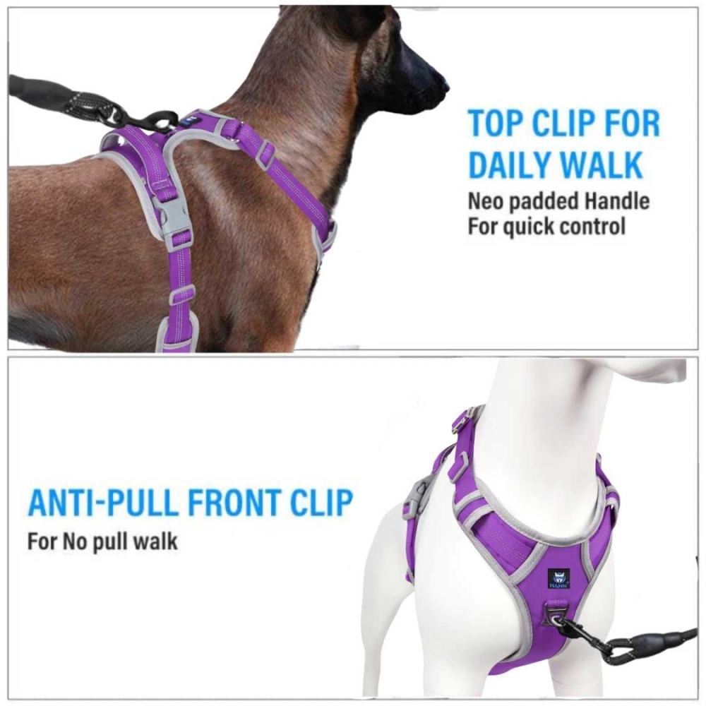 Hank 3M Reflective Harness for Puller Dogs (Grey/Violet)