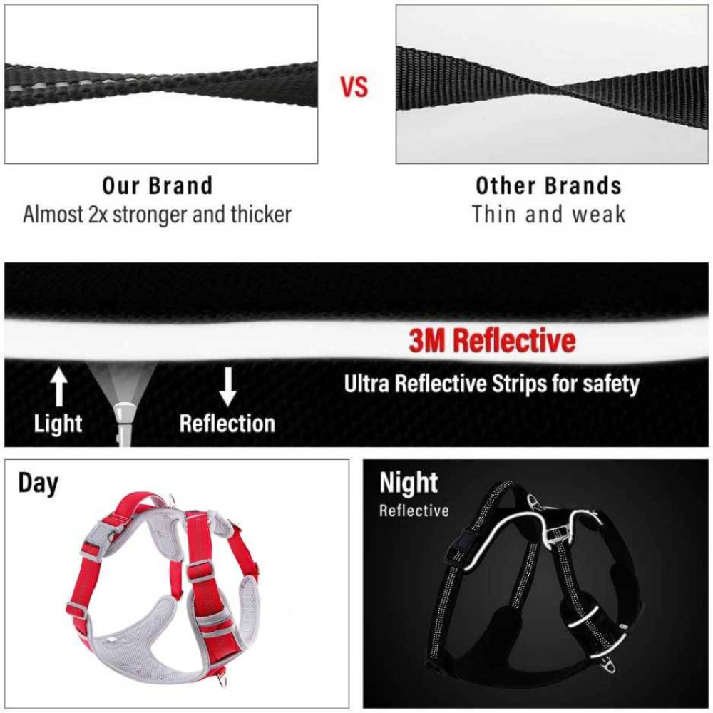 Hank 3M Reflective Harness for Puller Dogs (Grey/Red)
