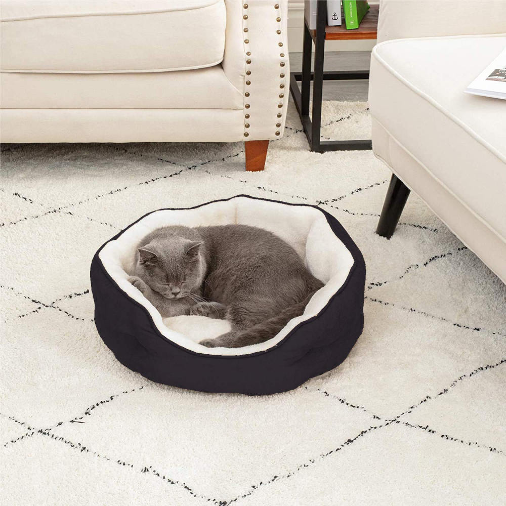 Fluffy's Pawsome Round Washable Bed for Dogs and Cats (Black) Both-Bedding, Mats & Travel Supplies Fluffy's