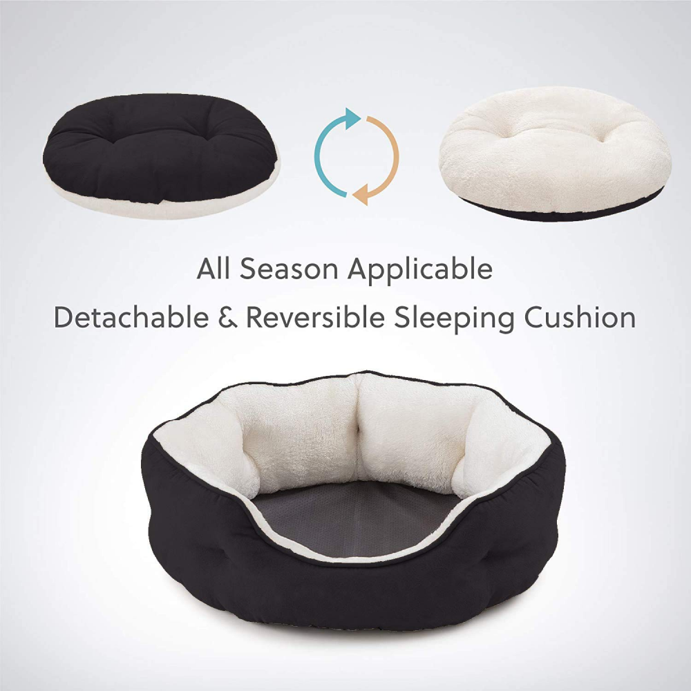 Fluffy's Pawsome Round Washable Bed for Dogs and Cats (Black) Both-Bedding, Mats & Travel Supplies Fluffy's