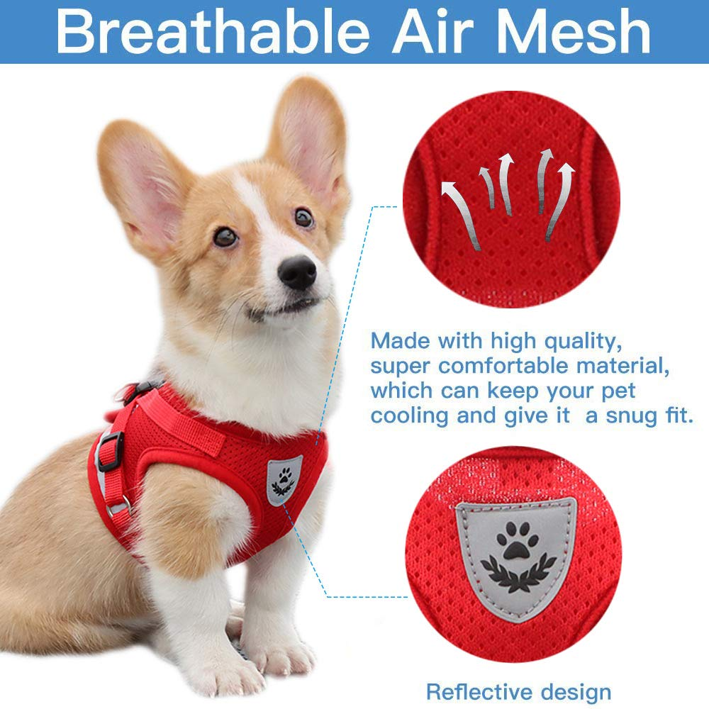 Q Pets Reflective Mesh Vest Harness with Leash for Dogs (Red)