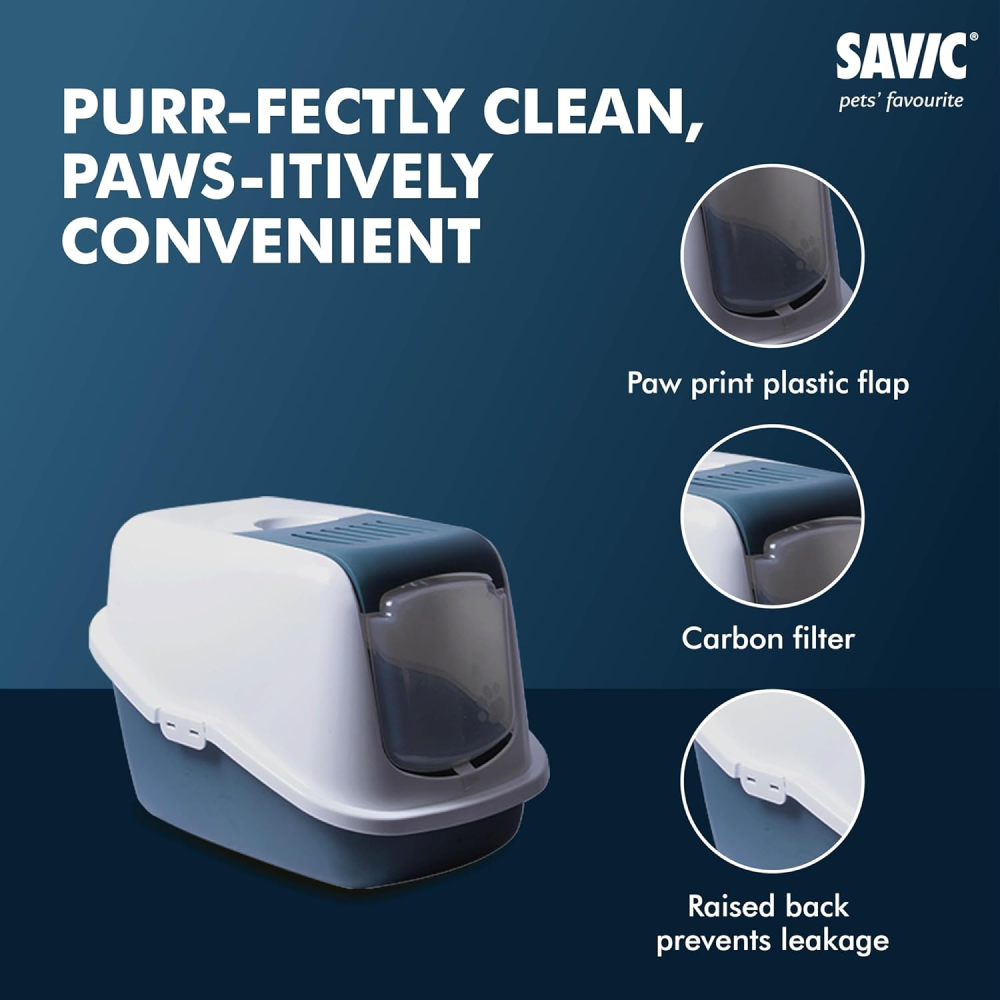 Savic Nestor Jumbo Toilet Home for Cats (Bluestone) Litter Supplies Savic Dropship