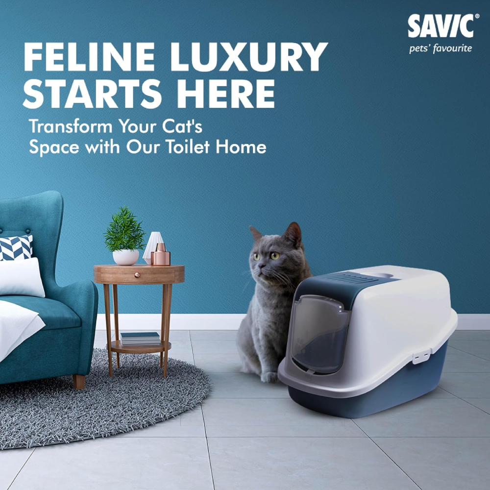 Savic Nestor Jumbo Toilet Home for Cats (Bluestone) Litter Supplies Savic Dropship