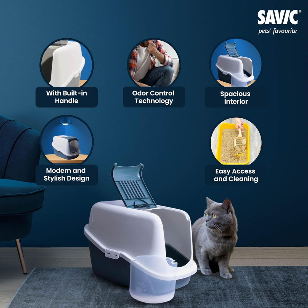 Savic Nestor Jumbo Toilet Home for Cats (Bluestone) Litter Supplies Savic Dropship