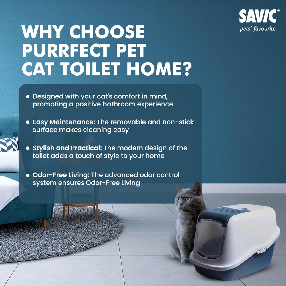 Savic Nestor Jumbo Toilet Home for Cats (Bluestone) Litter Supplies Savic Dropship