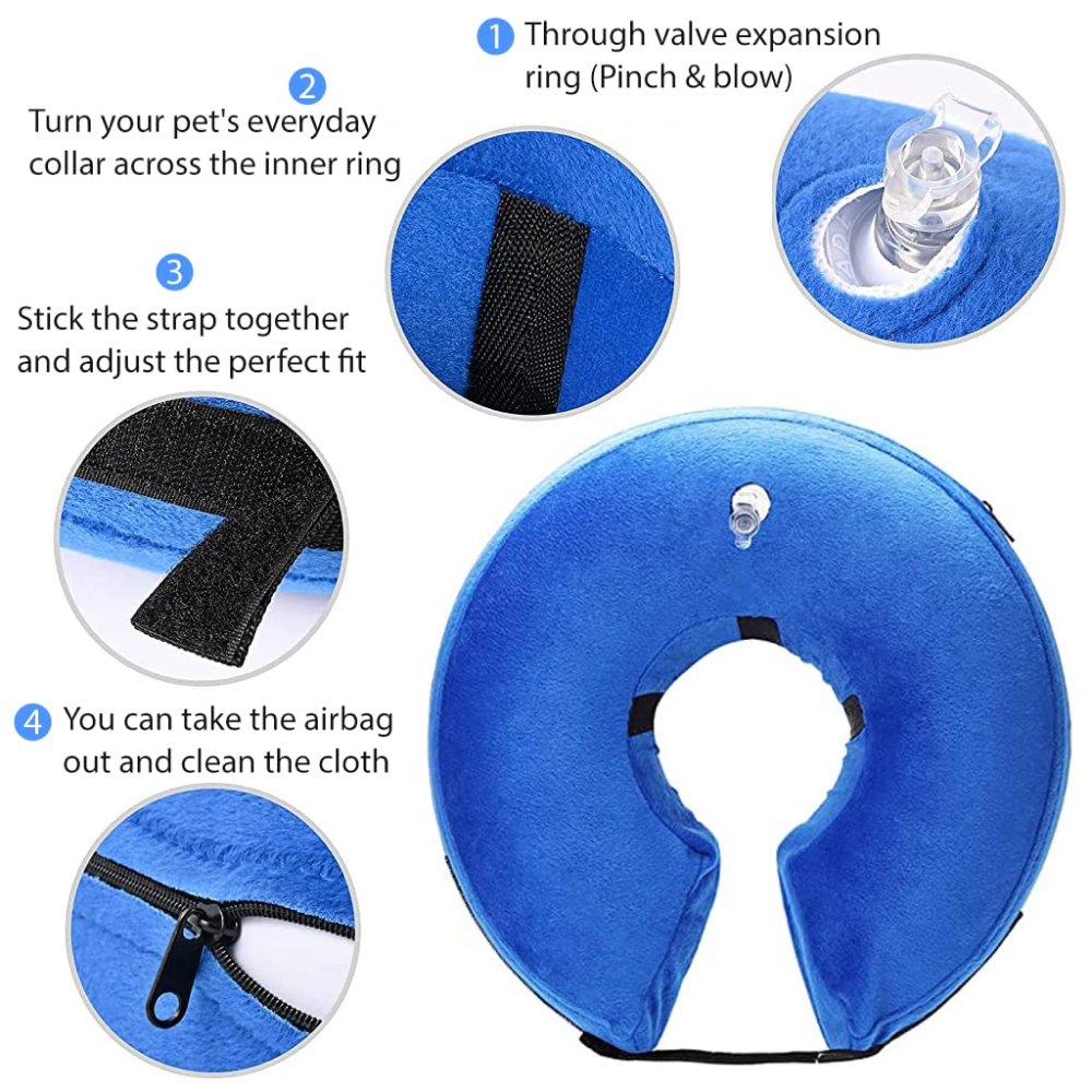 Q Pets Inflatable E Collar for Dogs and Cats (Blue)