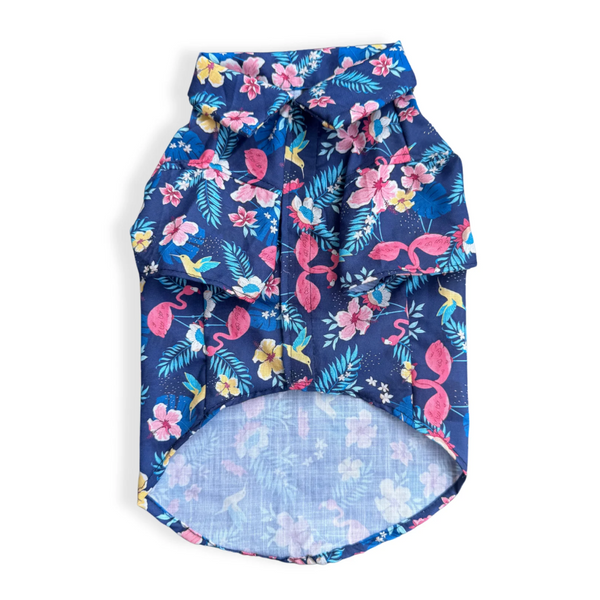 Pawgypets Hawaiian Flamingo Shirt for Dogs (Navy Blue)