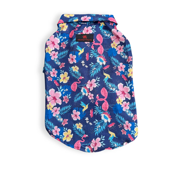 Pawgypets Hawaiian Flamingo Shirt for Dogs (Navy Blue)