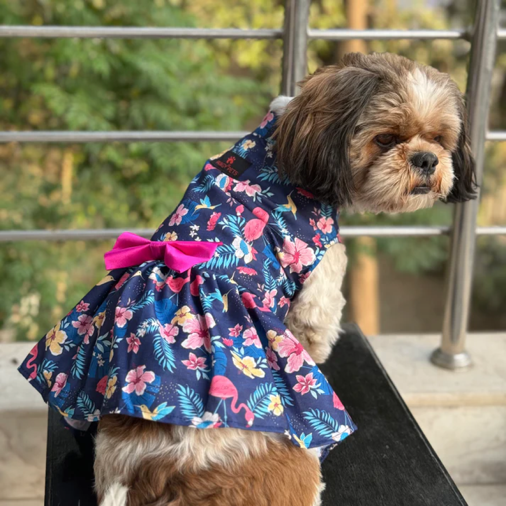 Pawgypets Hawaiian Flamingo Dress for Dogs (Navy Blue) Dogs-Clothing & Accessories Pawgypets Dropship XXL