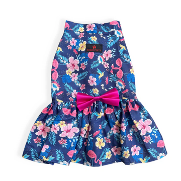 Pawgypets Hawaiian Flamingo Dress for Dogs (Navy Blue)