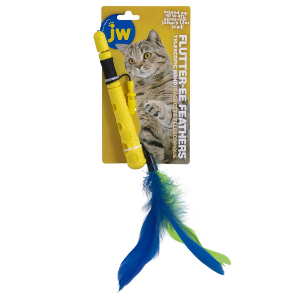 JW Flutter Ee Feathers Telescopic Wand Toy for Cats (Yellow)