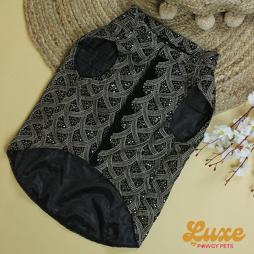 Pawgypets Luxe Embroidered Velvet Sherwani for Dogs and Cats (Black) Both-Clothing & Accessories Pawgypets Luxe Dropship