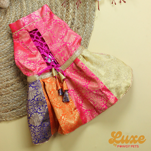 Pawgypets Luxe Brocade Colour Block Lehenga Dogs and Cats Both-Clothing & Accessories Pawgypets Luxe Dropship