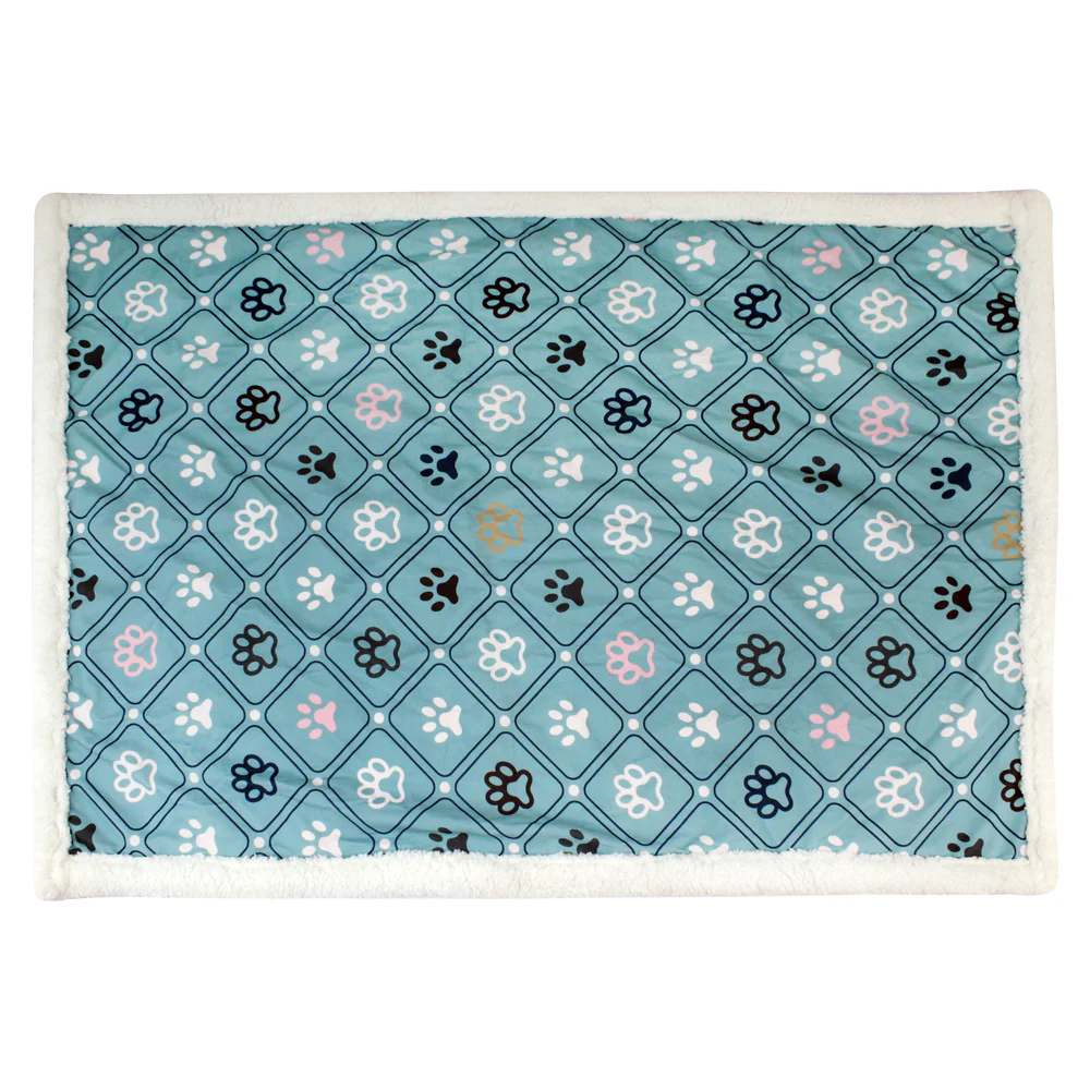 Pawpourri Printed Paw Blanket for Dogs and Cats (Teal) Both-Bedding, Mats & Travel Supplies Pawpourri Dropship One Size