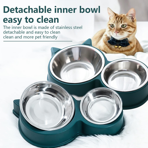 Pet Vogue Double Stainless Steel Bowl for Cats (Blue)
