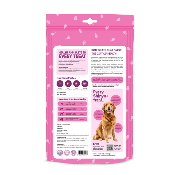 Tails Alive Shinyy+ Strawberry Crush Chicken Chew Sticks for Dogs