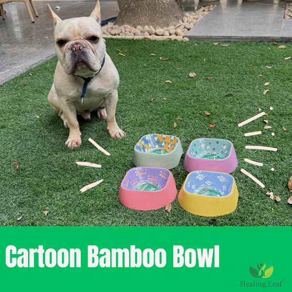Healing Leaf Eco Friendly Bamboo Bowl for Dogs and Cats (Yellow)