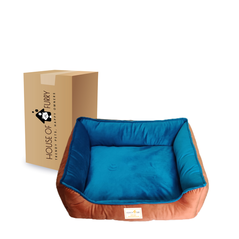 House of Furry Turkish Velvet Bolster Pet Bed Ginni Dogs and Cats (Multicolor)